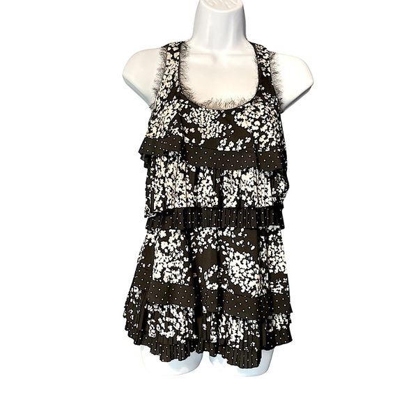 White House Black Market Polka Dot and Flowers Black & White Tiered Camisole XS - Picture 3 of 4
